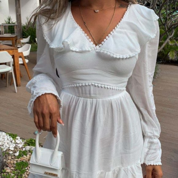 Roxanne White Pom Pom Open Back Dress - Picture 4 of 10